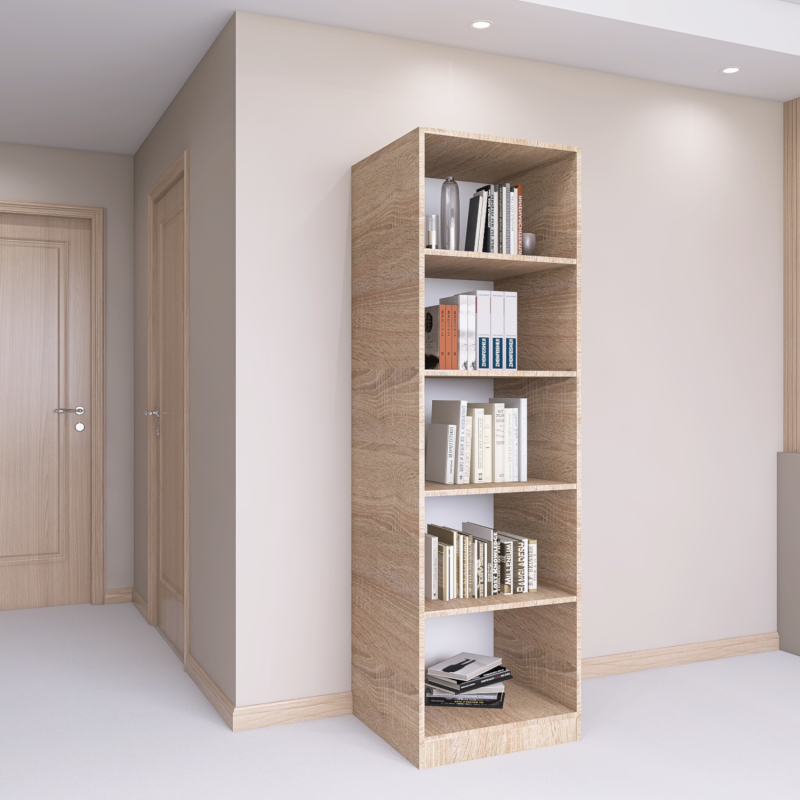 Bibliotecă cu 4 rafturi – H200 x A30 x L40 cm, Culoare Sonoma, Pal 18mm