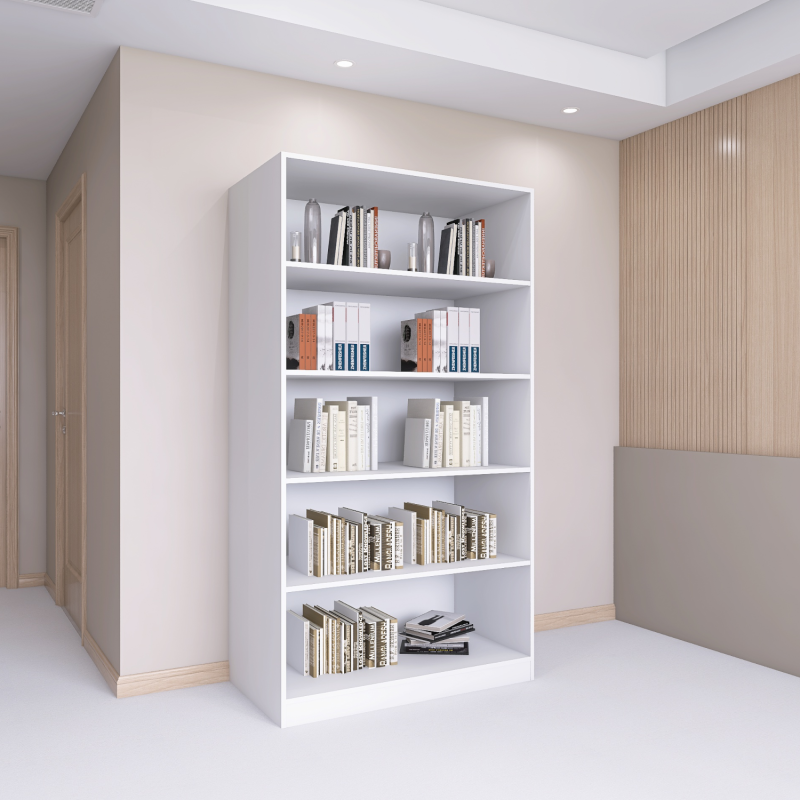 Bibliotecă cu 4 rafturi – H200 x A30 x L80 cm, Culoare Alb, Pal 18mm