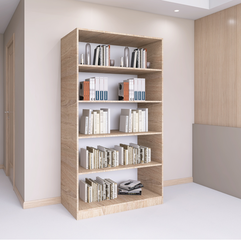 Bibliotecă cu 4 rafturi – H200 x A30 x L80 cm, Culoare Sonoma, Pal 18mm
