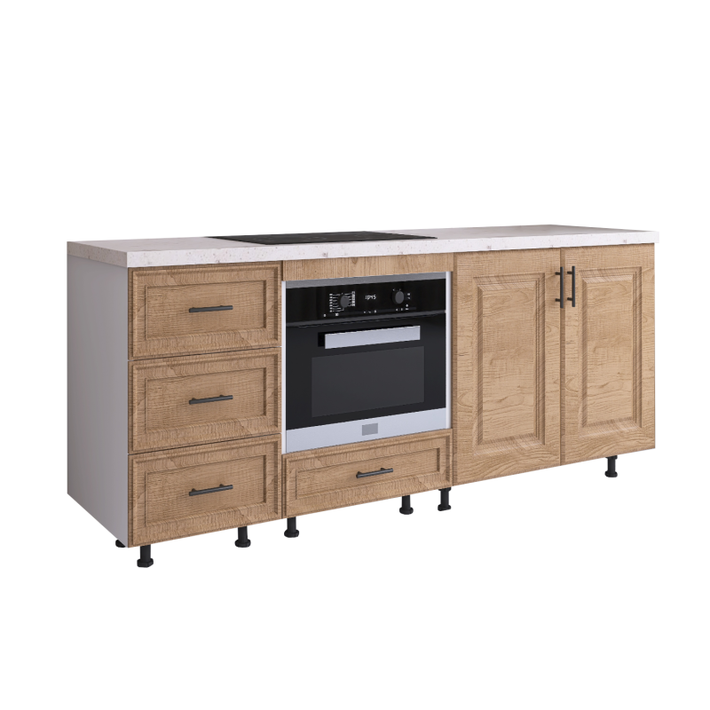 Corp Bucatarie Inferior H90 x A50 x L180 cm, Culoare Nuc,Front MDF infoliat , Blat Termorezistent 200 cm