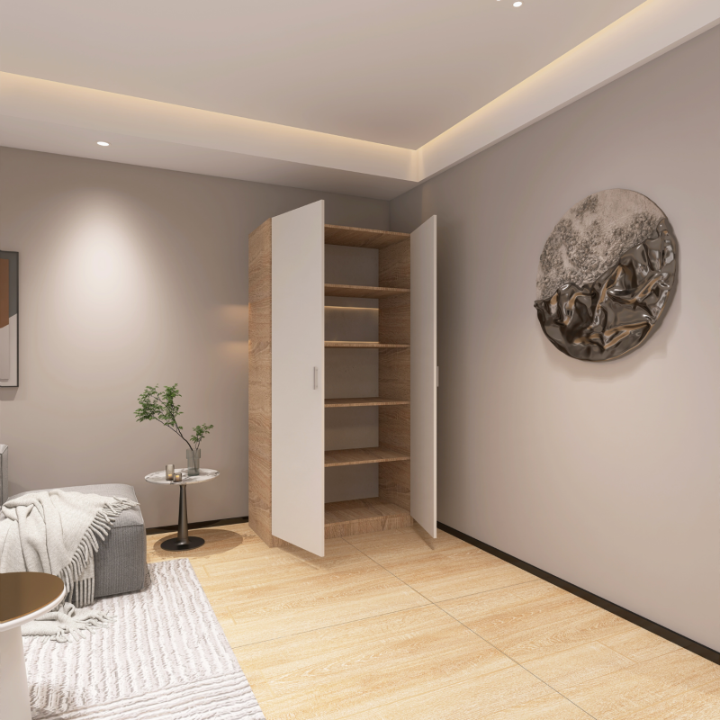 Dulap 2 usi cu rafturi, H200 x L80 x A50cm, Material Pal 18mm, Culoare Sonoma/Alb