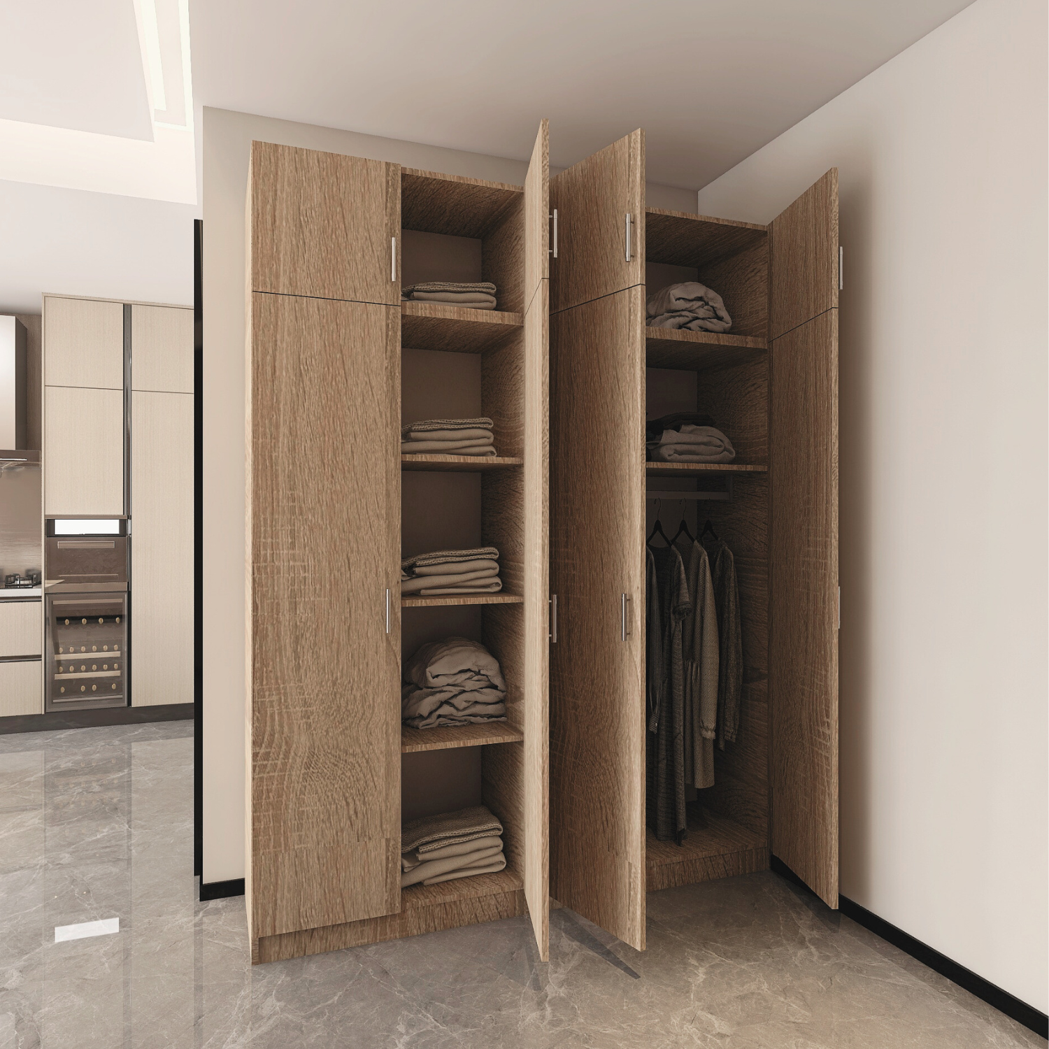Dulap cu 4 usi cu suprapozabil H240 x L160 x A52cm, Culoare Stejar Sonoma, Material PAL 18mm