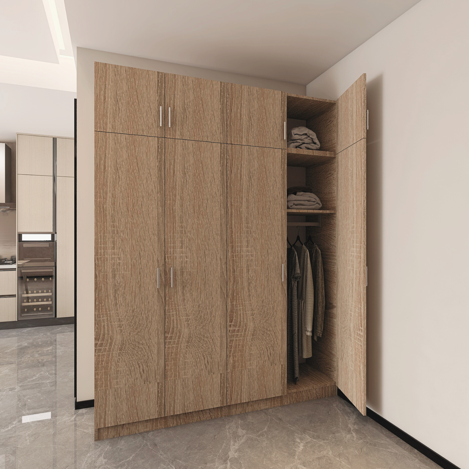 Dulap cu 4 usi cu suprapozabil H240 x L160 x A52cm, Culoare Stejar Sonoma, Material PAL 18mm
