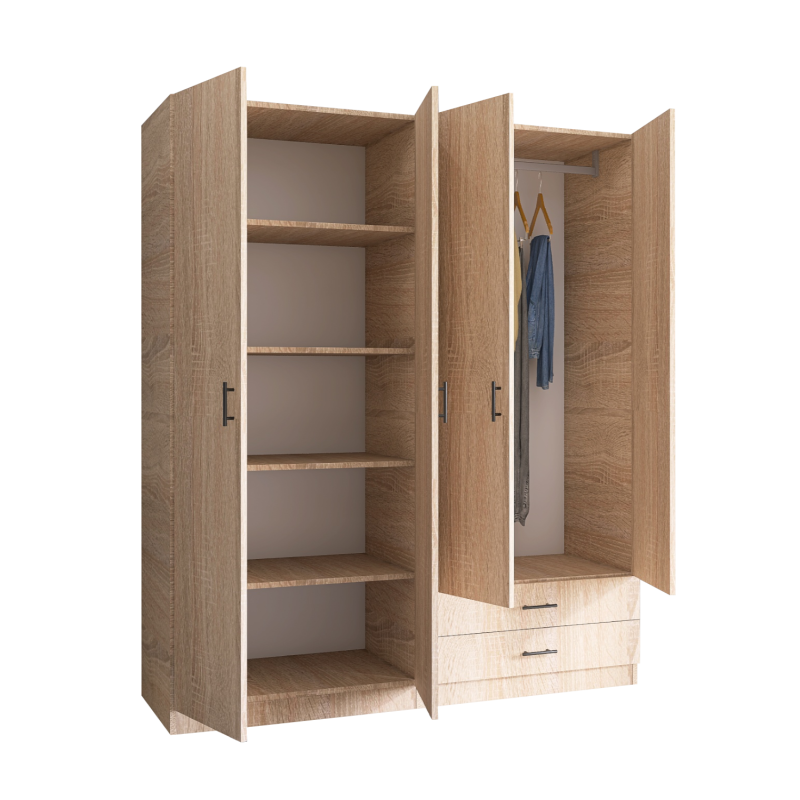 Dulap cu 4 usi si 2 sertare H200 x A52 x L160 cm, Pal 18mm, Culoare Stejar Sonoma