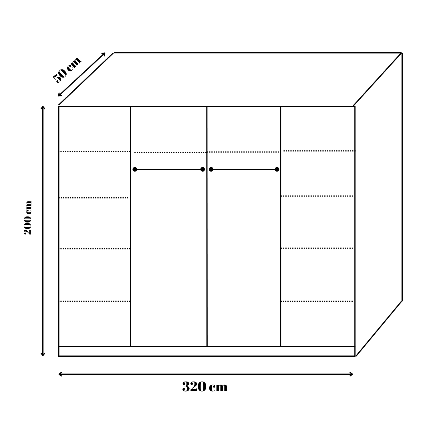 Dulap Dormitor 8 usi cu rafturi si bara haine, H200 x L320 x A50cm, Culoare Sonoma, Pal 18mm, Cant ABS