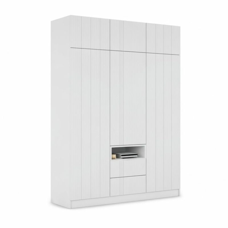 Dulap London 3 usi 180 x 52 x 240 cm, Culoare corp alb , fronturi mdf vopsit alb gravat