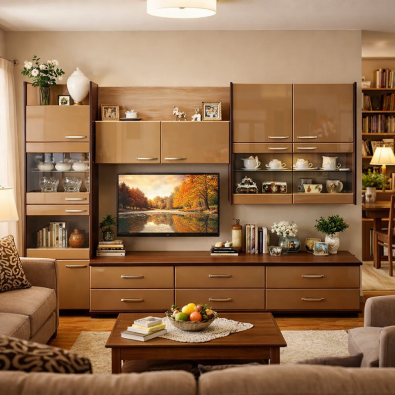 Set Mobila Living Montreal, Fronturi MDF, Culoare Cappuccino, 300x53x212cm